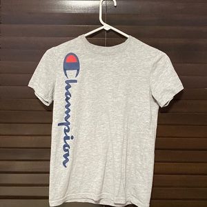 Champion Youth Blue Vertical Script Logo Grey Short Sleeve T-Shirt sz Large